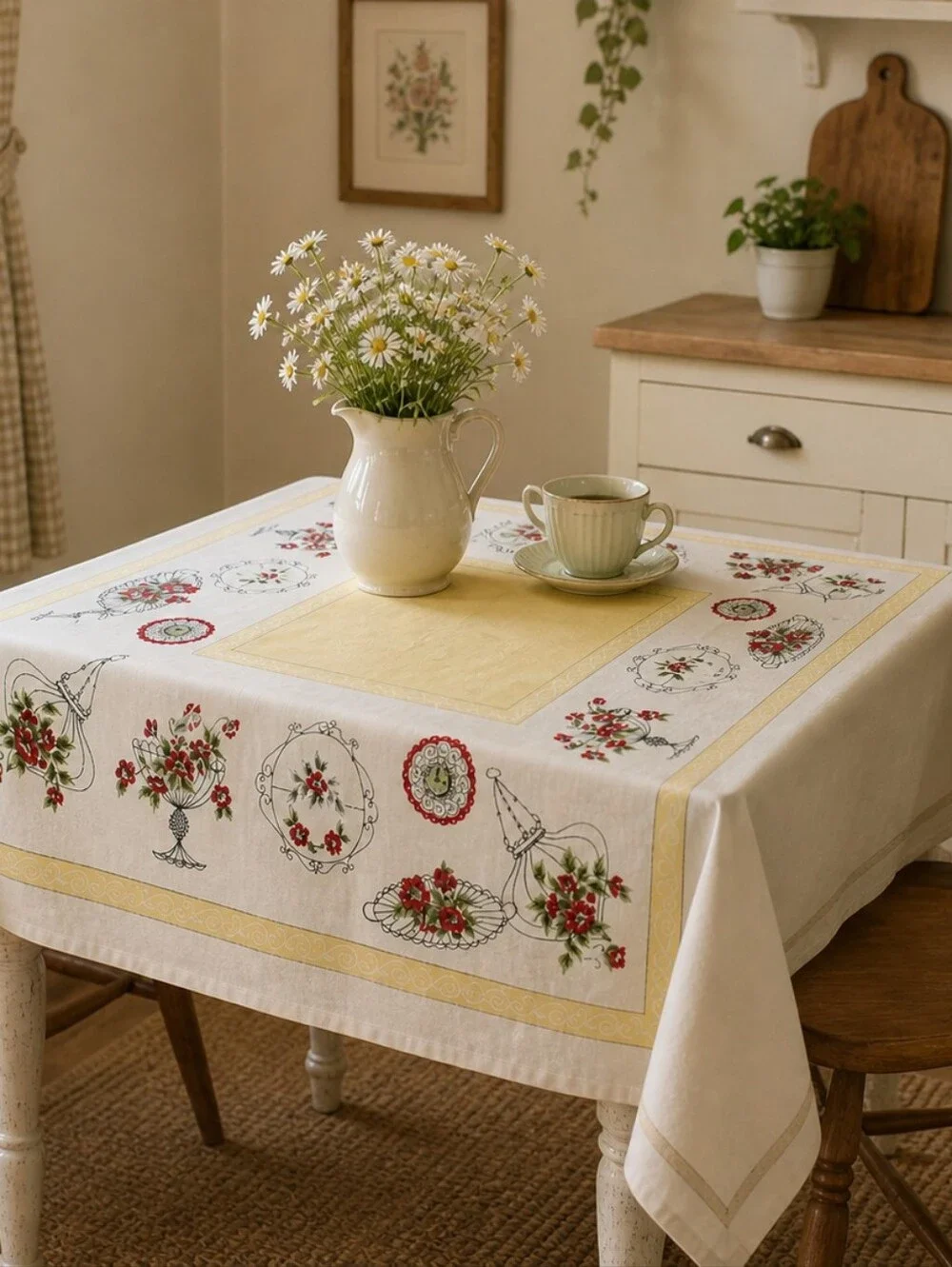 Vintage 60s Cottagecore Floral Tablecloth Retro Farmhouse Kitchen Decor 44x47.5